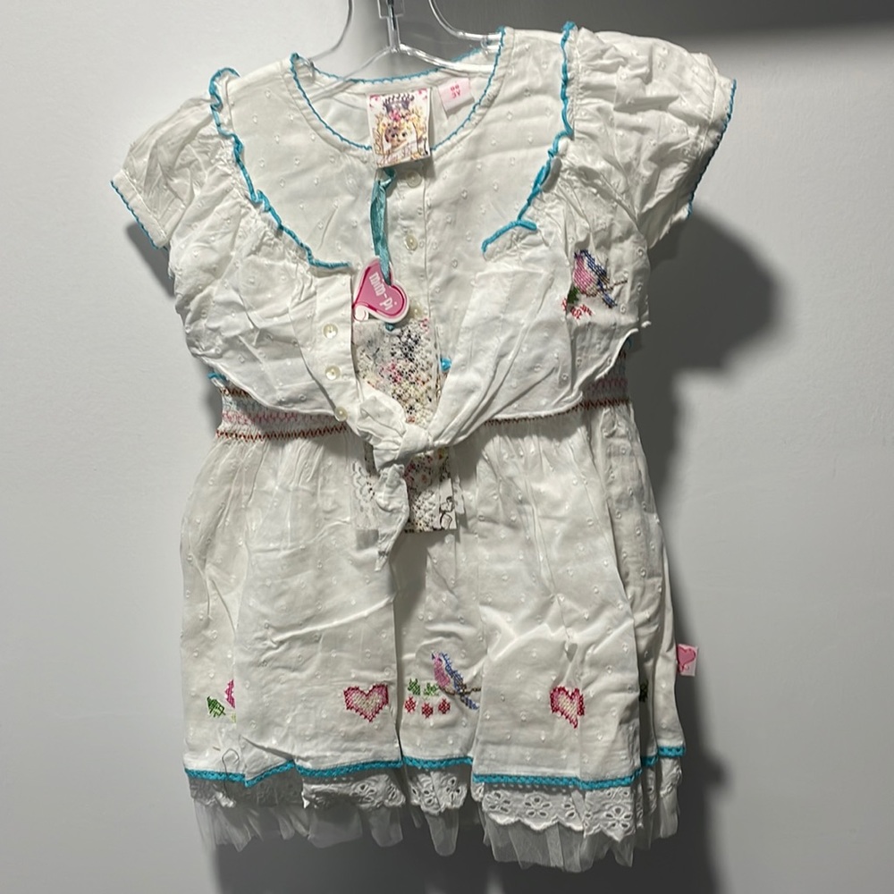 NWT Vintage Mim-Pi White Embroidered & Tulle Hem Girls Dress Size 3 yr